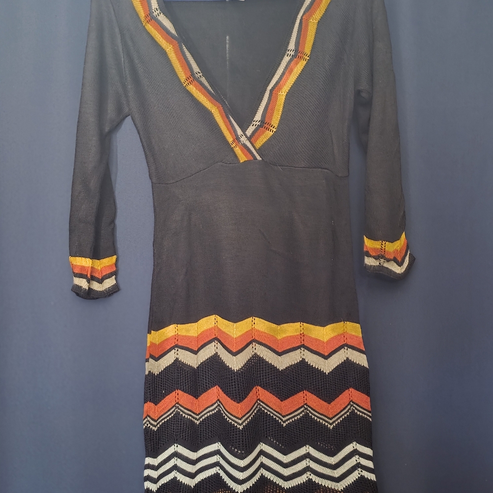 Chesley Black and Orange Chevron Midi Dress